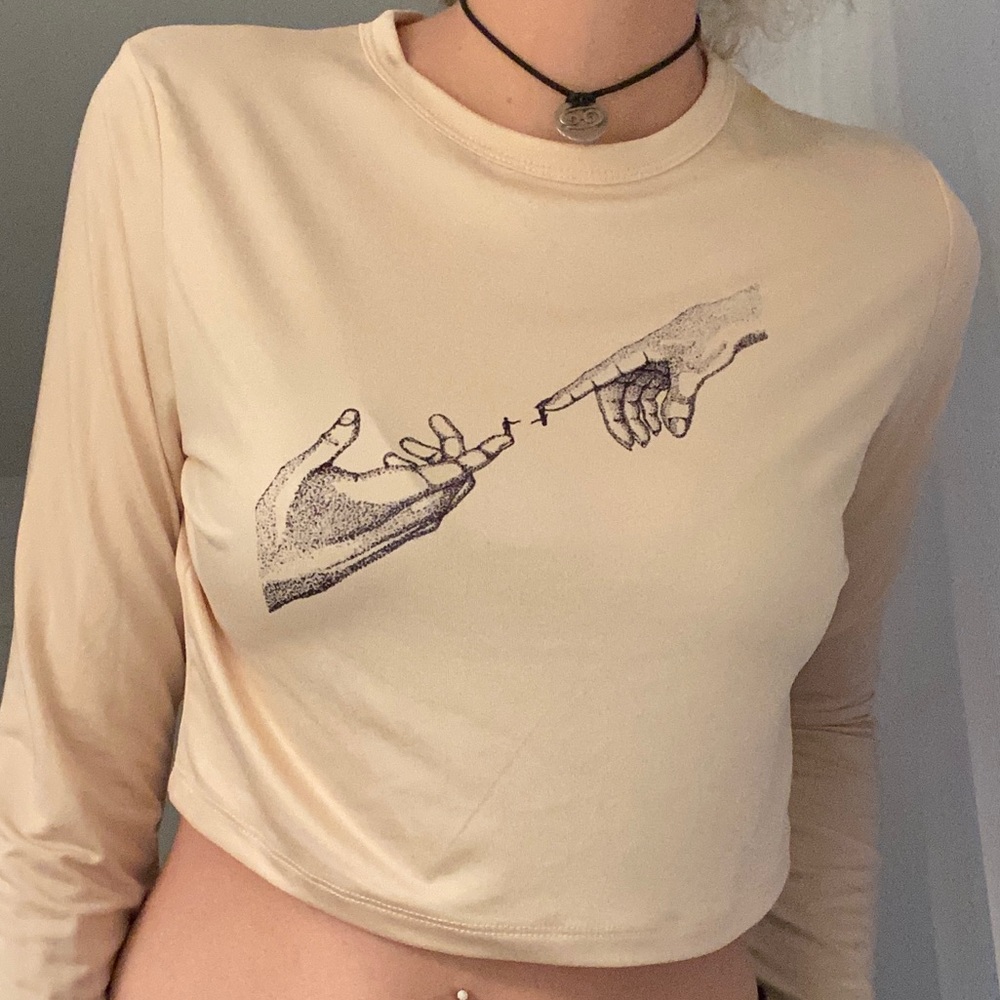 michelangelo creation of adam cropped top